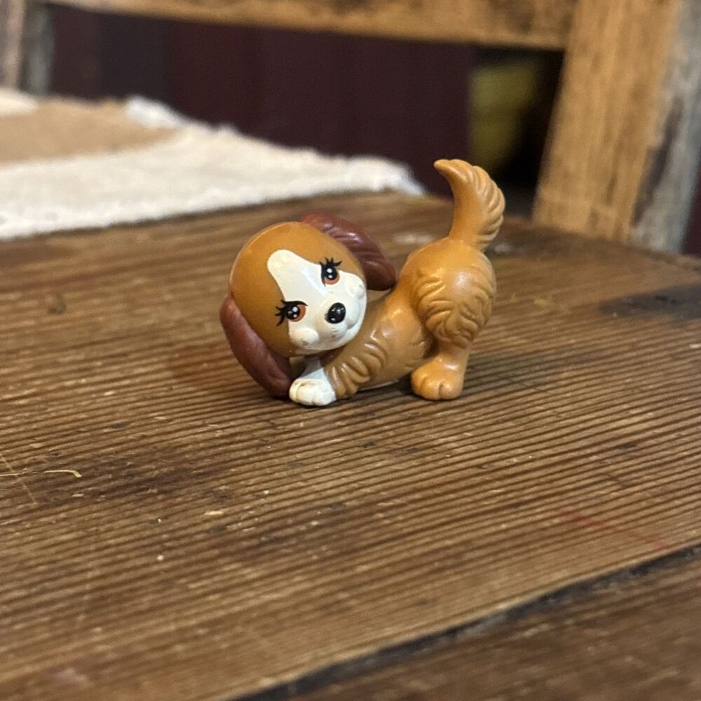 Vintage Littlest Pet Shop LPS 1992 Playful Frisky Puppy Dog Brown & White Kenner